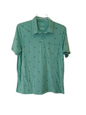 St. Johns Bay Mens L Shirt Green Anchor Print Polo Super Soft Classic Fit #D-30